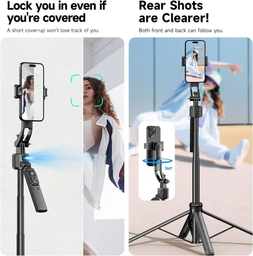 Miniatura 3 de Andoer Trípode de seguimiento automático de cara de 64 pulgadas con soporte, trípode de seguimiento de rotación de 360° con control remoto y control