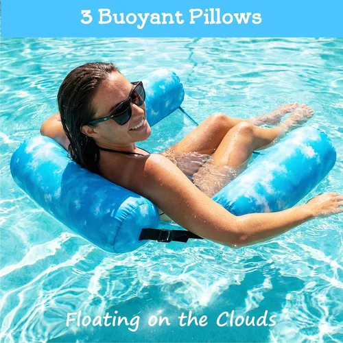 Miniatura 3 de Silla flotante inflable para piscina, paquete de 2 flotadores de piscina para adultos, resistentes, sillas flotantes de agua, flotadores inflables
