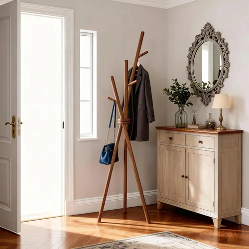 Miniatura 2 de VICITON Perchero de madera, trípode independiente con 3 ganchos para ropa, sombreros y bolsos, perchero para dormitorio, sala de estar, entrada