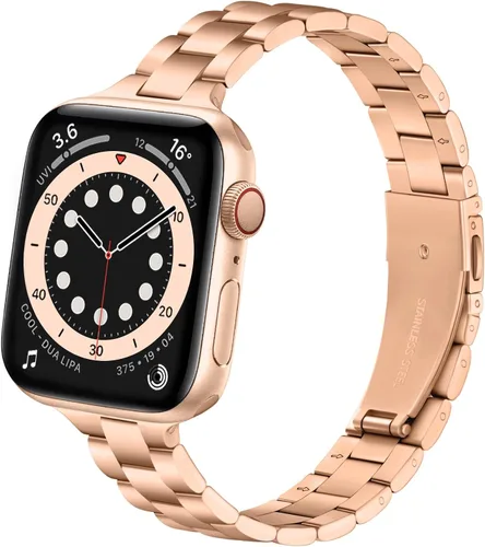 Miniatura 8 de Lenrao Correas delgadas de acero inoxidable compatibles con Apple Watch de 38mm 40mm 41mm 42mm 44mm 45mm 46mm para mujeres, correas de metal