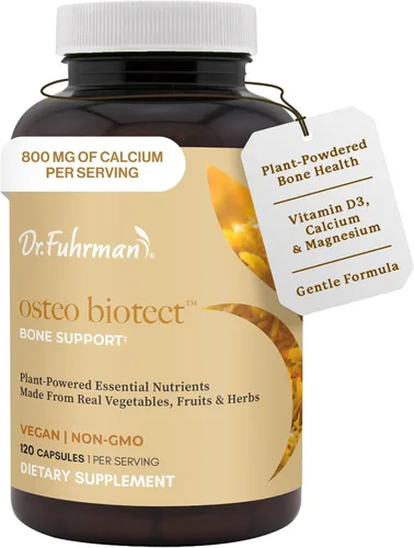 Dr. Fuhrman Osteo-Biotect Suplemento orgánico para la salud ósea de calcio con vitamina D3 y magnesio veganos. Calcio a base de plantas 800 mg para