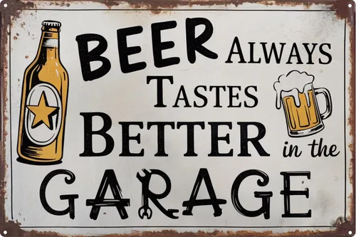 Letrero de metal vintage con texto en inglés "Beer Always Tastes Better in the Garage", diseño de cueva de hombre, decoración de pared para garaje,