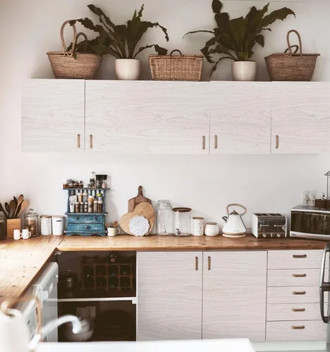 Miniatura 7 de Papel de contacto de madera blanca para gabinetes/cajones, papel tapiz de grano de madera para muebles de cocina, revestimiento de estantes