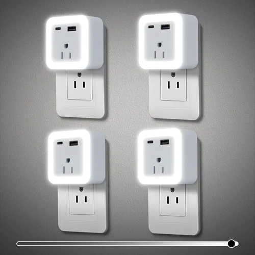 Miniatura 9 de JackonLux Luces nocturnas enchufables a la pared, paquete de 2 luces de reserva con batería recargable, sensor de atardecer a amanecer, luz nocturna