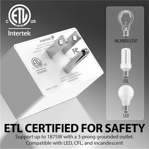 Miniatura 7 de Fosmon Enchufe de control remoto inalámbrico para interiores, interruptor de luz a batería con marca de encendido/apagado Braille, para luces, árbol