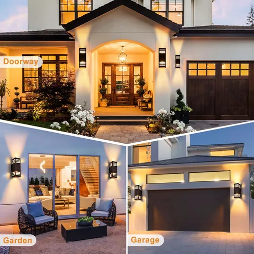 Miniatura 7 de Housen Solutions Paquete de 2 lámparas LED para exteriores del anochecer al amanecer arriba abajo, luces de pared para exteriores con 4 bombillas