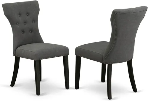 Miniatura 9 de East West Furniture GAP1T24 Gallatin Parsons - Juego de 2 sillas de comedor tapizadas de tela de lino negro, con botones copetudos, color negro