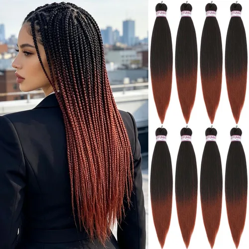 Miniatura 21 de BEFUNNY Cabello para Trenzar, Cabello para Trenzar Pre-Estirado, 24 Pulgadas 8 Paquetes Cabello Preestirado Ombré para Trenzas de Caja de Crochet