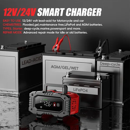 Miniatura 3 de Cargador de Batería de Automóvil 20 Amperios, 12V 24V LiFePO4 Ácido de Plomo Mantenedor de Batería Inteligente Automático, Cargador de Goteo