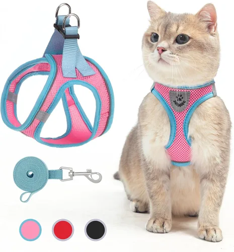 Miniatura 10 de SCENEREAL Juego de arnés y correa para gatos, a prueba de escape, arnés ajustable de malla de aire suave para gatitos para niñas y niños, gatos Negro