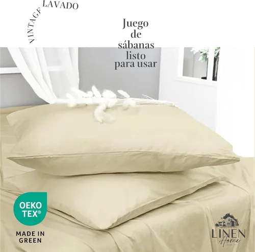 Miniatura 2 de Linen Home - Juego de sábanas estampadas mezcla de algodón percal y lyocell, prelavadas, individual, 3 piezas, 1 encimera, 1 bajera de bolsillo