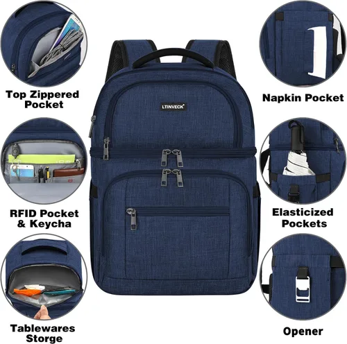 Miniatura 4 de Mochila Refrigeradora, Mochila Refrigeradora Aislada a Prueba de Fugas de Doble Compartimento Bolsa Refrigeradora para Hombres y Mujeres Mochila