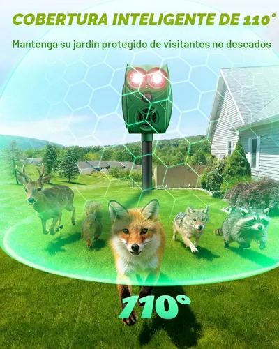 Miniatura 6 de Repelente solar ultrasónico de animales con sensor de movimiento, dispositivo repelente de ciervos impermeable con luces LED para patio, eficaz