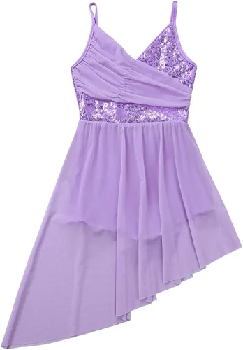 Miniatura 3 de inlzdz - Vestido de baile con cuello en V con falda irregular de alta y baja para niñas