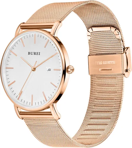 Miniatura 2 de BUREI Relojes de pulsera para hombre, a la moda, minimalista, analógico, de malla de cuarzo, impermeables, relojes para hombres