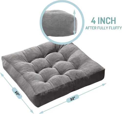 Miniatura 108 de Juego de 2 almohadas de suelo de meditación, almohadas cuadradas grandes para adultos, cojín de pana copetuda para sala de estar de tatami, gris, 22