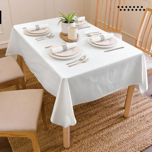 Miniatura 2 de Encasa XO Mantel rectangular de lona de algodón de 56 x 120 pulgadas, lavable a máquina, mantel blanco para comedor en interiores y exteriores