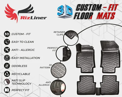 Miniatura 6 de RizLiner Ford Maverick 2022-2026 (sin modelos híbridos) Alfombrillas 3D de ajuste personalizado compatibles con Ford Maverick, tapetes de goma