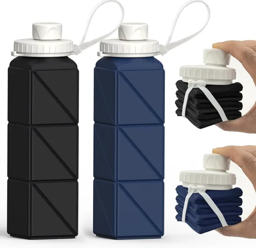 Miniatura 7 de BEAUTAIL Botellas de agua plegables de 20.6 onzas, botella de agua portátil plegable de silicona, ligera, reutilizable, a prueba de fugas