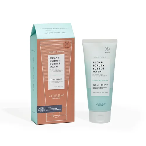 Miniatura 9 de VOESH Exfoliante de azúcar + lavado de burbujas, exfoliante corporal y gel de baño, Blossom Bliss, exfoliante para el cuero cabelludo, cuidado