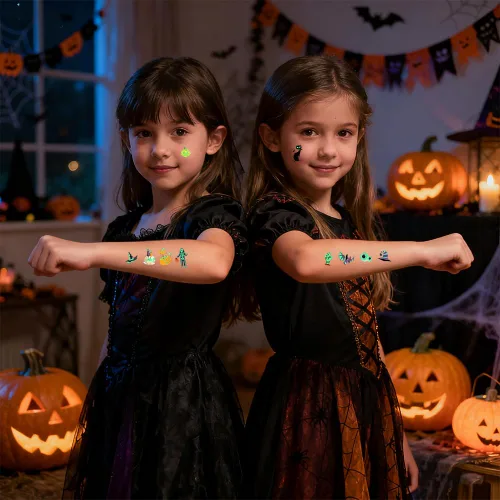 Miniatura 5 de 167 tatuajes de Halloween para niños, tatuajes temporales que brillan en la oscuridad, tatuajes temporales impermeables y luminosos, calcomanías