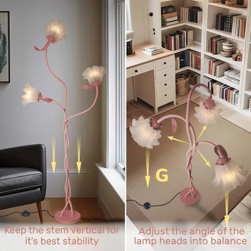 Miniatura 3 de Lámpara de pie de flores para sala de estar, lámpara de pie de flores con 3 temperaturas de color, lámpara LED de lectura de flores, lámparas de pie