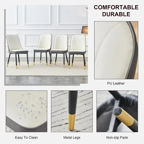 Miniatura 4 de Juego de 4 sillas de comedor, modernas patas de metal negro de cuero sintético para sala de estar, cocina, comedor