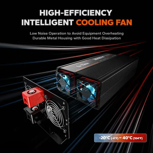 Miniatura 4 de LiTime Inversor de onda sinusoidal pura de 1000 W, convertidor de 12 V CC a 120 V CA para RV, camión, inversor de energía solar para automóvil fuera