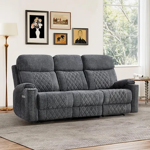 Miniatura 20 de HAOMARKETS Silla reclinable eléctrica para adultos con puerto USB, sofás reclinables eléctricos de tela suave con portavasos de metal, sillas