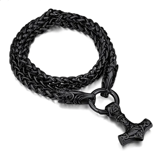 FaithHeart Collar punk nórdico vikingo para hombre collar grueso acero inoxidable Mjolnirnudo celta cabeza de lobo colgante de amuleto joyería de