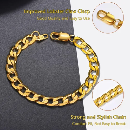 Miniatura 5 de PROSTEEL - Cadena, brazalete cubano de acero inoxidable unisex, negro, chapado en oro de 18 quilates, sin níquel, joyería hipoalergénica, 4-13 mm
