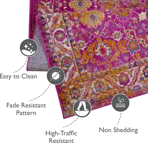 Miniatura 6 de Leick Home 594234 Laraline - Alfombra rectangular vintage de medallón turco con collage de medallón fucsia desteñido, para sala de estar