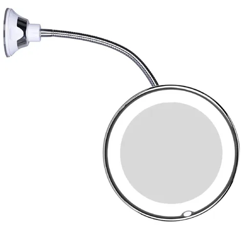 JiBen Espejo de maquillaje flexible de cuello de cisne con luz LED 10X con ventosa de bloqueo de energía y giro de 360 grados, espejo portátil