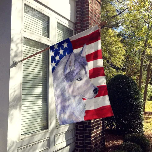 Miniatura 2 de Caroline's Treasures SS4220CHF Bandera estadounidense con bandera de casa de husky siberiano grande para porche, poste decorativo exterior