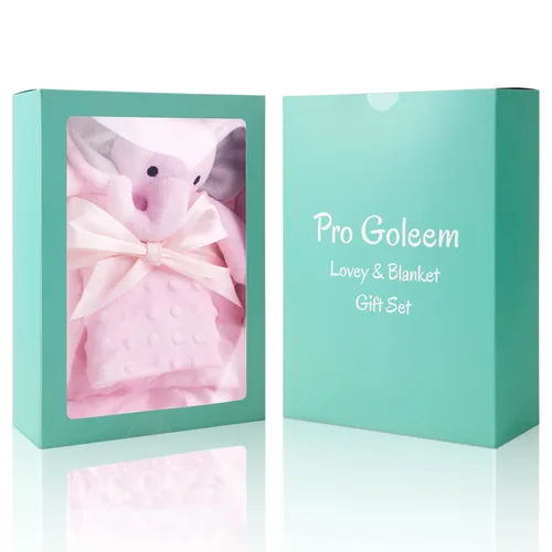 Miniatura 6 de Pro Goleem Manta de bebé con elefante rosa, manta de seguridad para niña recién nacida Juego de manta y adorable elefante rosa