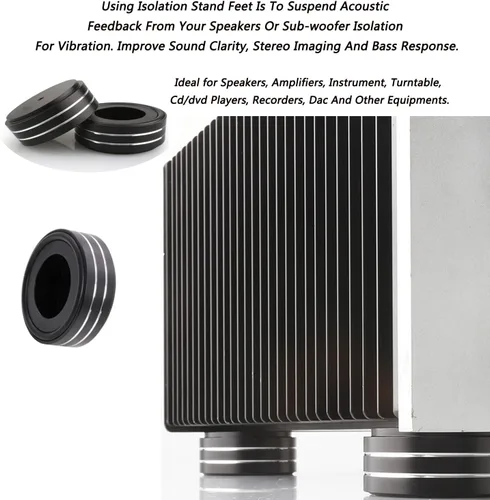 Miniatura 5 de Tertullus 4 pies de altavoz, picos de altavoz de 2.283 x 0.866 in, pies de aislamiento de alta fidelidad, soportes de aluminio, almohadillas de Negro