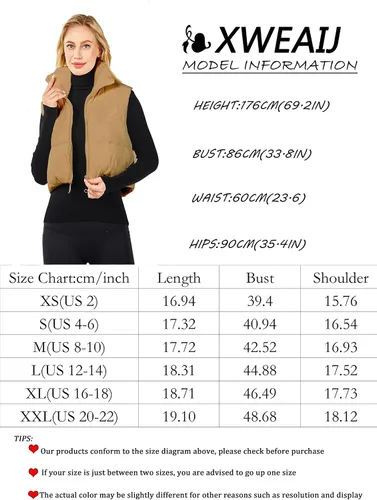 Miniatura 6 de Chaleco corto acolchado para invierno para mujer, ligero, sin mangas, chaleco acolchado para exteriores