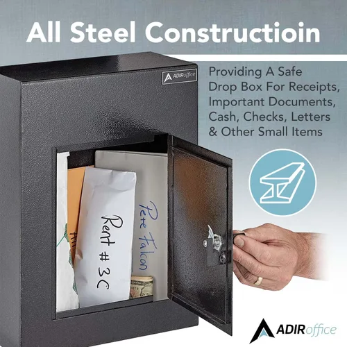 Miniatura 7 de AdirOffice Caja fuerte para colgar a través de la pared, acero grueso duradero con canal ajustable, bóveda de correo para casa, oficina, hotel