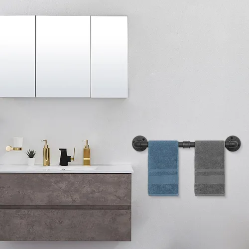 Miniatura 5 de Soporte de Toallas de Tubo Industrial, Barra de Toallas, Soporte de Toallas de Baño Rústico de Granja para Pared, Resistente (Negro, 45.72 cm)