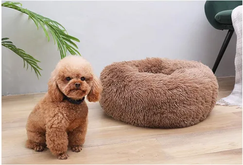 Miniatura 2 de Cama redonda de felpa suave moderna para gatos o perros pequeños, cama para perros o gatos de tamaño mini o mediano, auto-calentable, otoño, Café