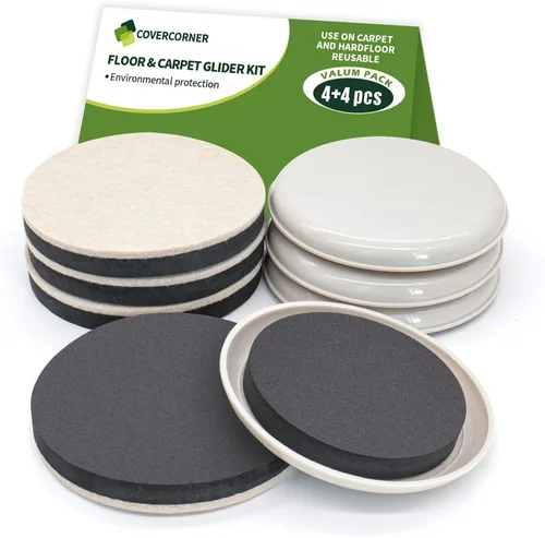 Miniatura 8 de Deslizadores de muebles para pisos de madera dura, deslizadores de muebles para pisos alfombrados, paquete combinado de 8 piezas de 3 1/2 pulgadas