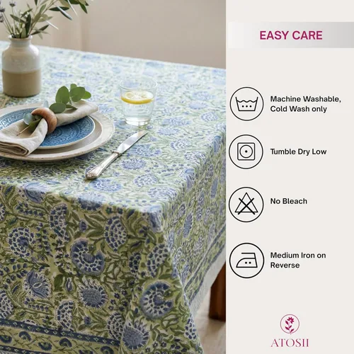 Miniatura 5 de ATOSII Mantel 100% algodón, Amara, floral, hecho a mano, rectangular, de lino, para cocina, comedor, fiestas, bodas, exteriores, picnics, Pascua