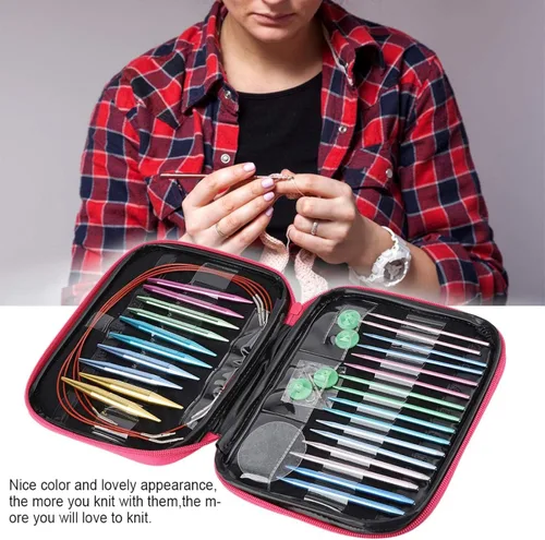 Miniatura 4 de Kit de agujas de tejer de aluminio, 13 pares de agujas de tejer circulares intercambiables con asas ergonómicas, agujas de ganchillo con estuche