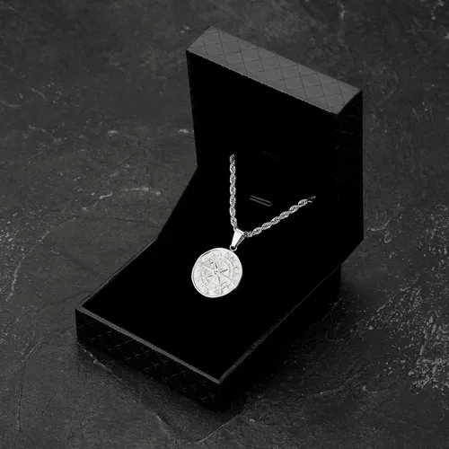 Miniatura 6 de KRKC&CO - Collar con dije de moneda, cadena de medallón de oro, brújulaSan CristóballeónMedusaÁngel círculo vintage collar de moneda para hombres