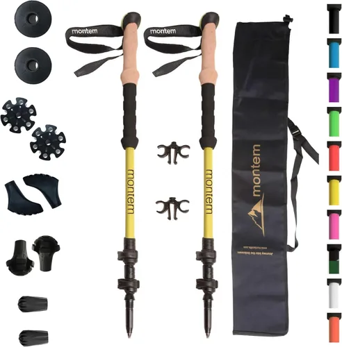 Miniatura 15 de Montem Bastones ultrarresistentes para trekking, caminatas y senderismo - Un par (2 bastones) - Plegables, ligeros, con bloqueo rápido, resistentes