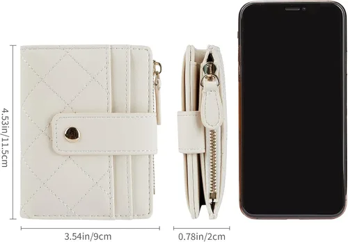 Miniatura 38 de Cartera de cuero para mujer, pequeña, compacta, plegable, con bolsillo para monedas con cremallera
