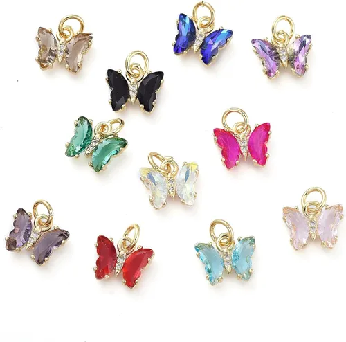 Miniatura 22 de Stiesy Dijes de latón dorado para hacer joyas, colgantes a granel para collares, pulseras, aretes, manualidades, Vidrio, Sin piedra preciosa