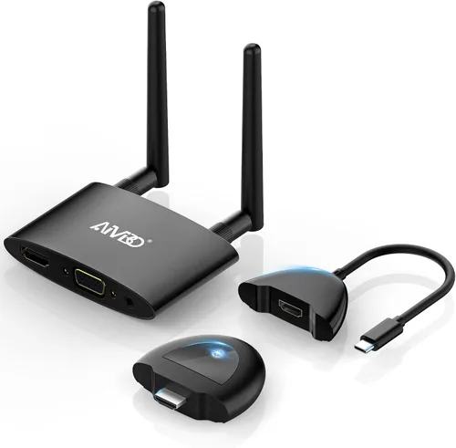 TIMBOOTECH Transmisor y receptor HDMI inalámbrico 4K, USB C a HDMI inalámbrico, Plug & Play, VGA y HD pantallas duales, transmisión de video 5.8G