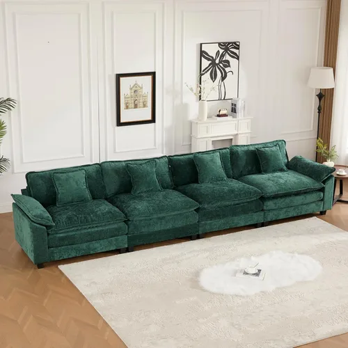 Miniatura 92 de Sofá modular negro de 111.5 pulgadas, sofás seccionales grandes de 3 plazas para sala de estar, sofá nube de tela de felpilla de gran