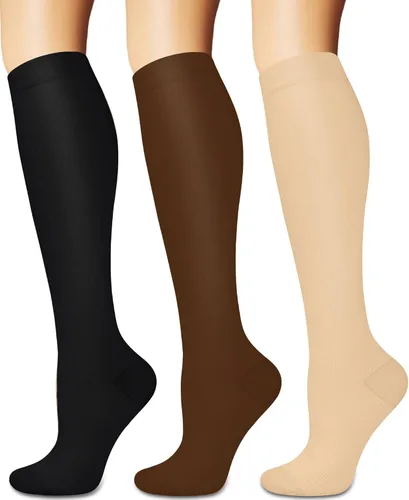 Miniatura 22 de Calcetines de compresión para mujeres y hombres circulación (3 pares) son el mejor apoyo para correr, atletismo, ciclismo, senderismo 01 Negro